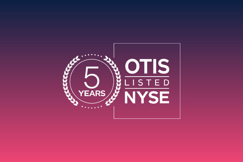 Otis 5 years listed on NYSE banner